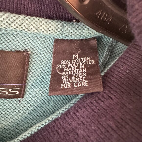 Bill Blass Mens Medium Button Short Sleeve Polo Shirt Green and Navy Blue Vtg - Picture 4 of 10